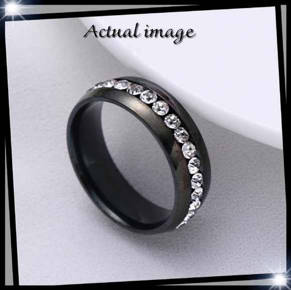 BLACK TITANIUM | White Sapphires Encrusted Through Ring 8mm Wide Unisex - Picture 2 of 8